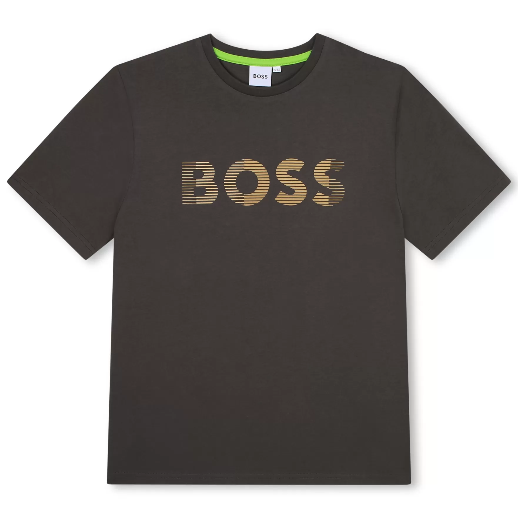 Jongen BOSS Katoenen T-Shirt Met Gestreept Logo