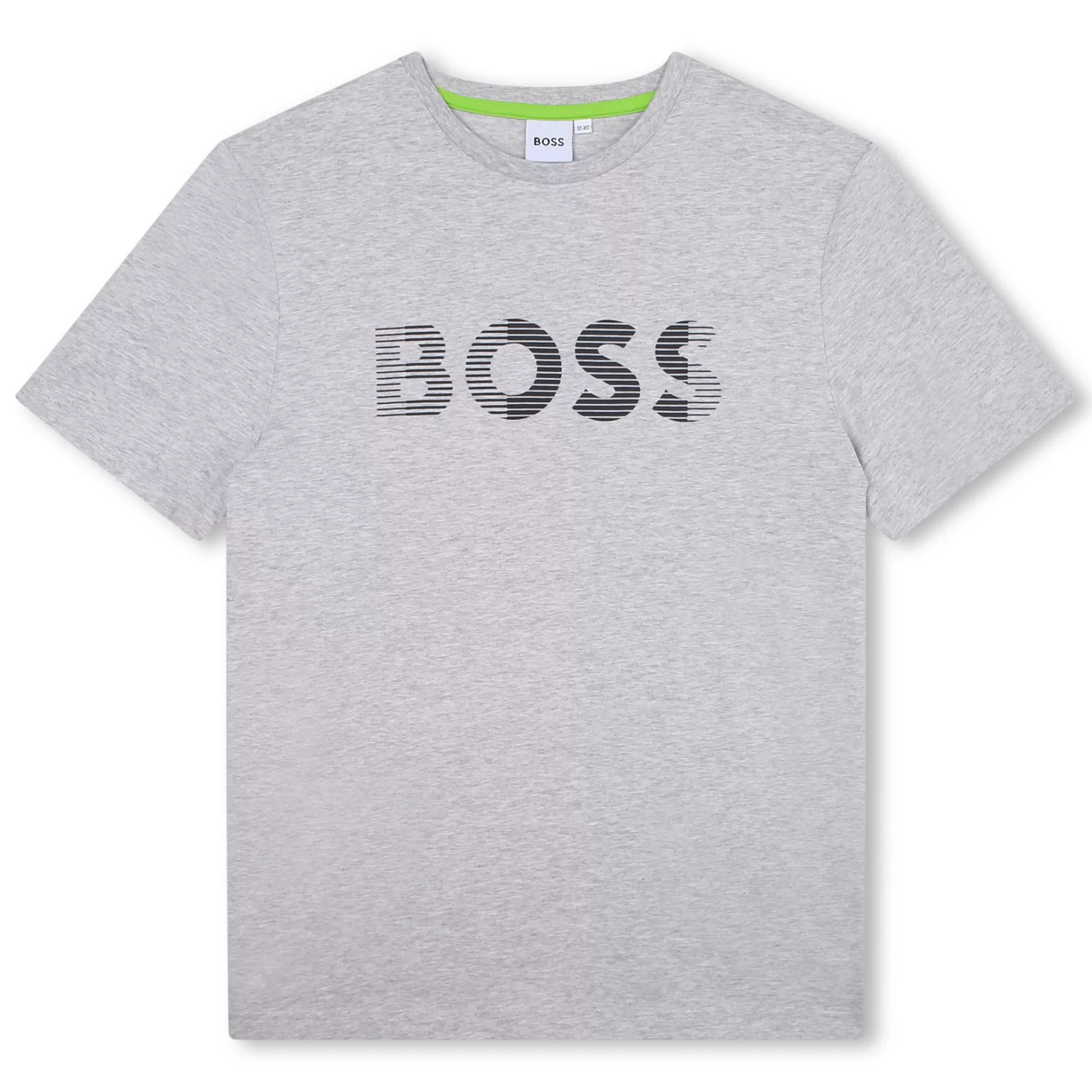 Jongen BOSS Katoenen T-Shirt Met Gestreept Logo