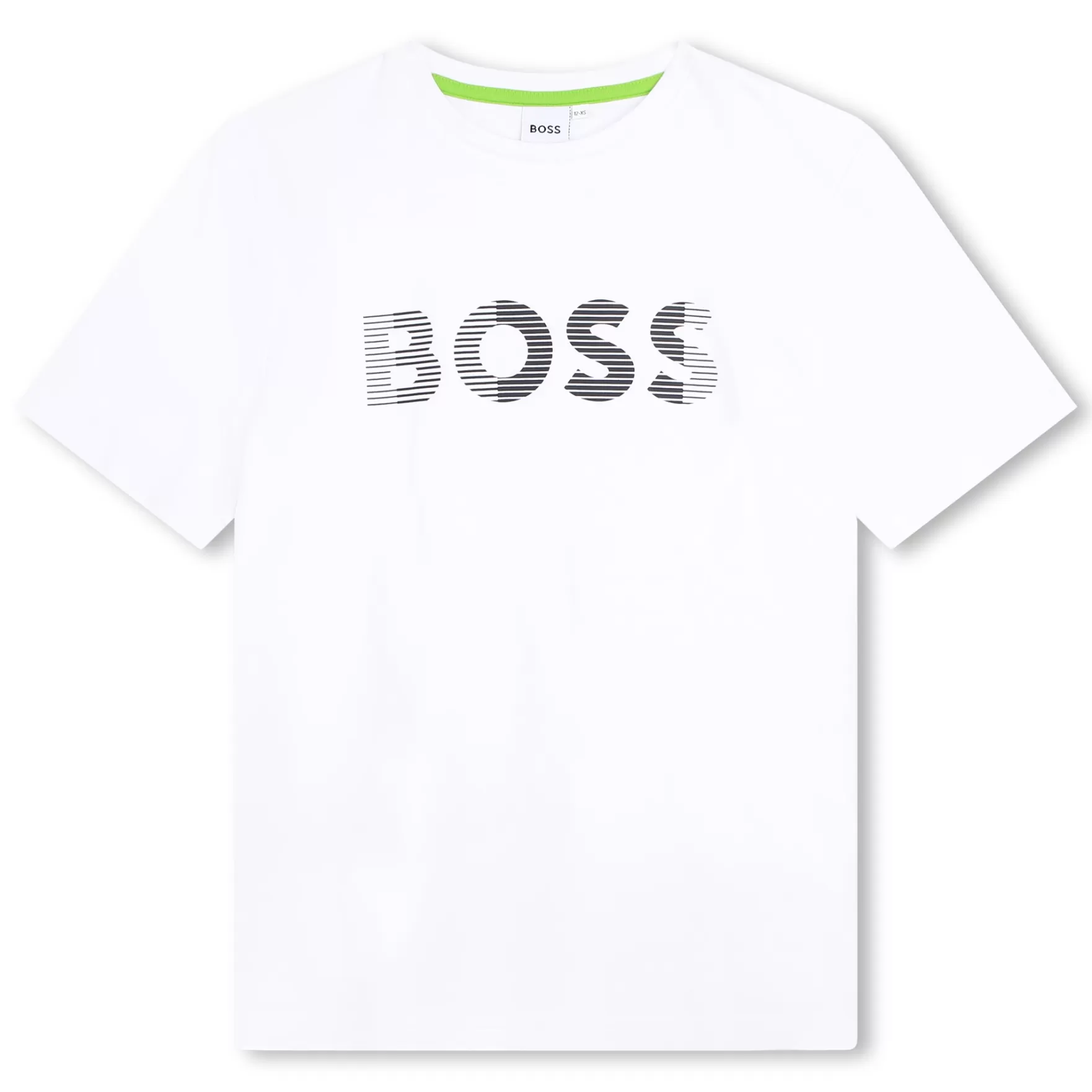 Jongen BOSS Katoenen T-Shirt Met Gestreept Logo