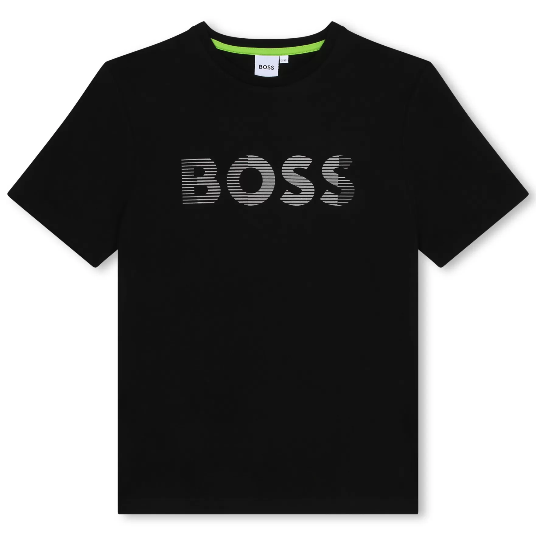 Jongen BOSS Katoenen T-Shirt Met Gestreept Logo